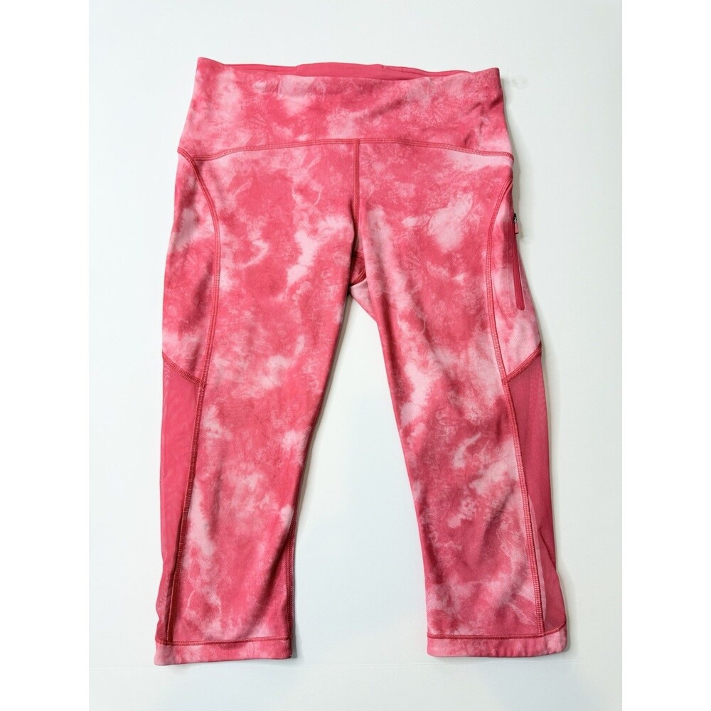 Lululemon Sun Runner Crop Tight Leggings Womens 6 Pink Tie Dye Mesh Capri Yoga